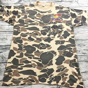 GOGO Vtg 80s Camo Shirt Hunting Wife Humor Single Stitch‎ Gun Bow Pocket Yooper